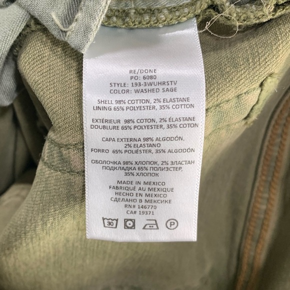 RE/DONE 70s Ultra High Rise Stove Pipe in Washed Sage Sz 27 - Picture 12 of 12